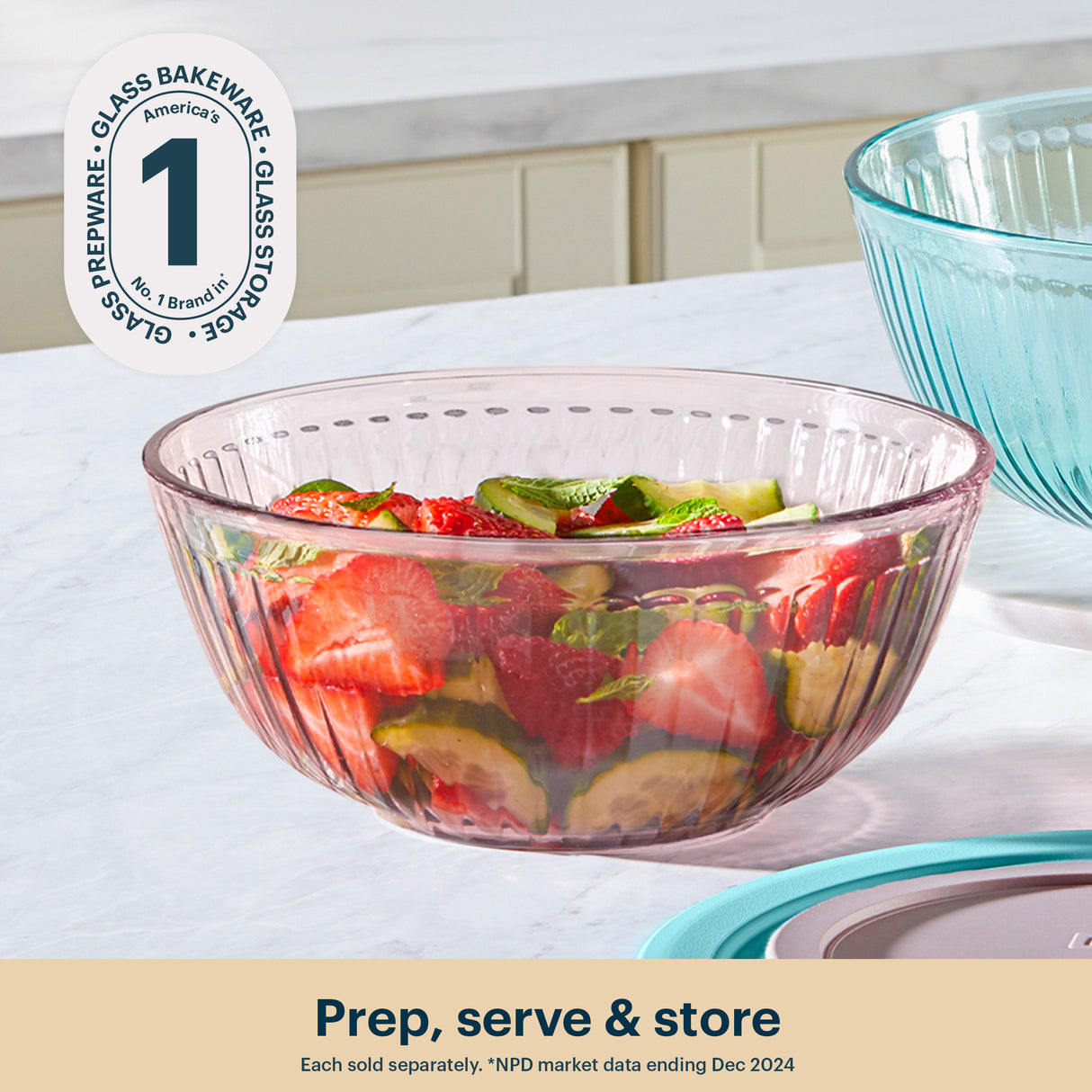 Tinted sculpted mixing bowl pink with salad