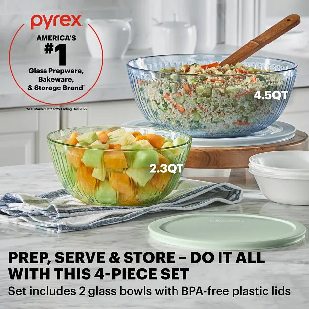 text pyrex americas #1 glass prepware, bakeware & storage brand -  Colors Sculpted Tinted Dreams 4-piece Mixing Bowl Set