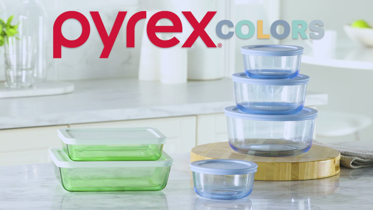 Pyrex® Simply Store® Tinted 4-piece Rectangle Storage Set with Green Plastic Lids